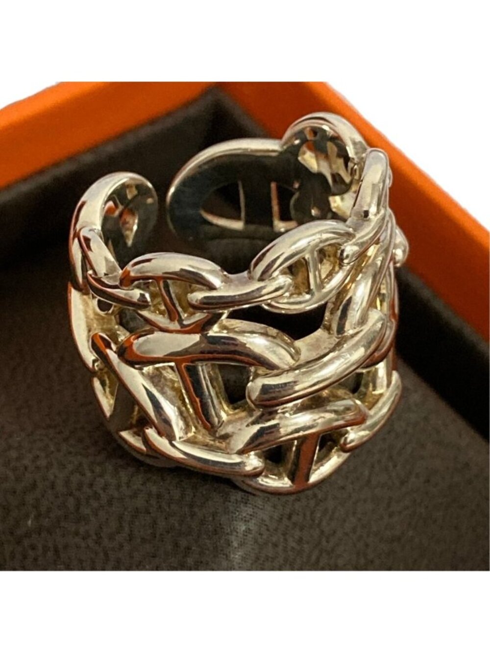 Hermes Chaine D'ancre Enchainee GM Ring 925 53 Silver
